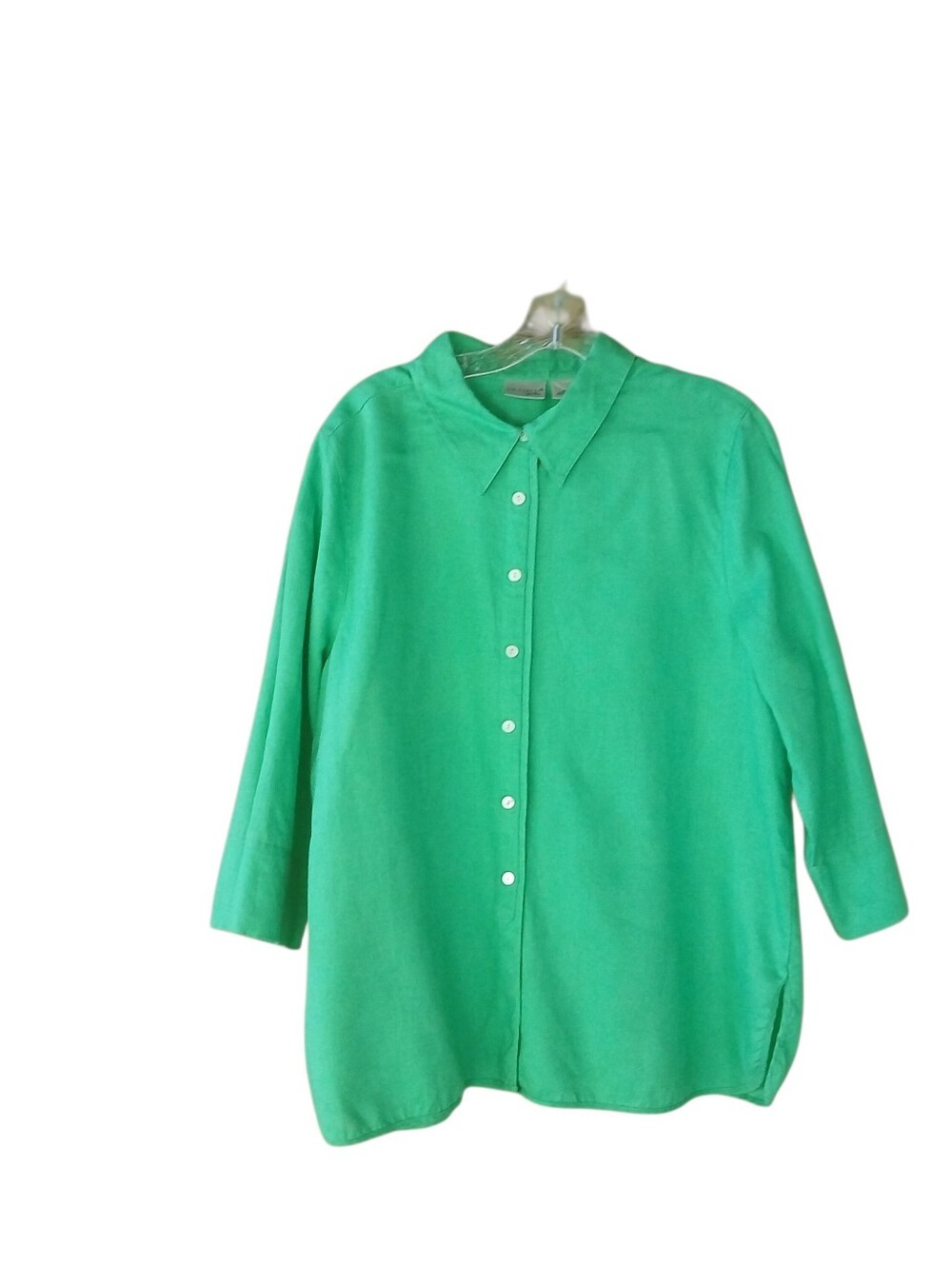 Kim Rogers Green 3/4 Sleeve Button Down Linen Shirt XL